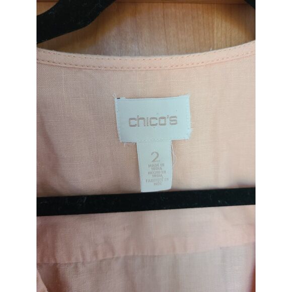 Chico's 100% Linen XL Orange Peach Shacket Shirt Jacket Sz 2 Lagenlook Pastel - Picture 4 of 6